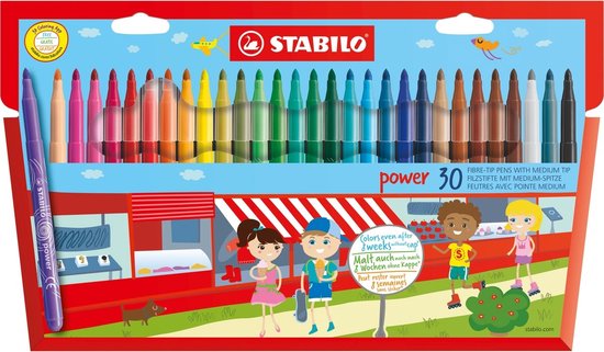 STABILO Power - Viltstift - Tot 8 Weken Zonder Dop - Etui Met 30 Kleuren