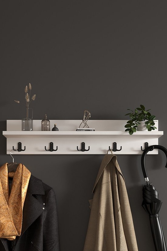 Kapstok - Wandhanger - Kledingrek - 80 Cm - Wit