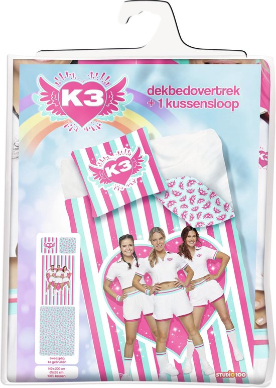 K3 dekbedovertrek katoen met kussensloop - tweezijdig - 140 x 200 cm
