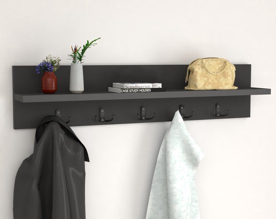 Wandkapstok Antraciet Grijs – Wandplank - Kapstok - 80 cm - 10 Haken