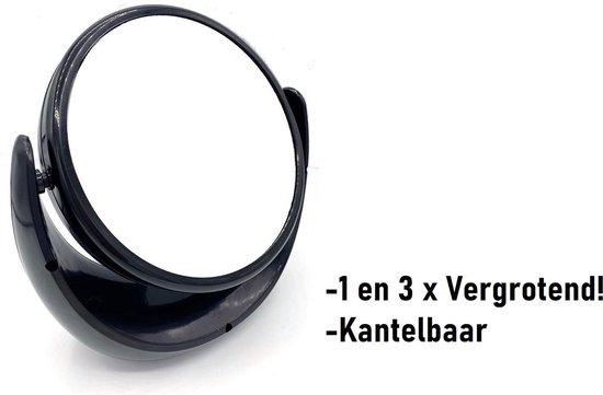 3x Vergrotende Make-up Spiegel Zwart - 18x8x19CM - Dubbelzijdig Met Standaard -