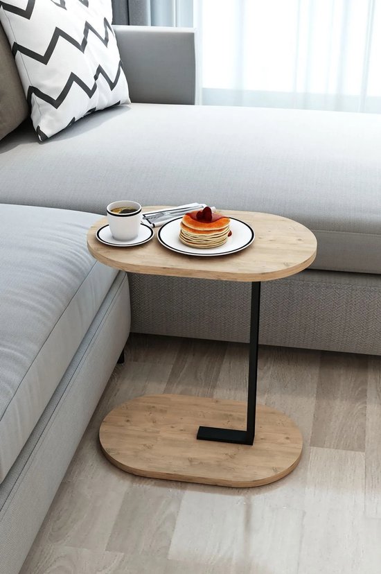 Ovale rand Bijzettafel - Banktafel - Enkele Metalen Poot Tafel - Zigon Koffietafel - Werktafel - 30x48 - Pijnboom