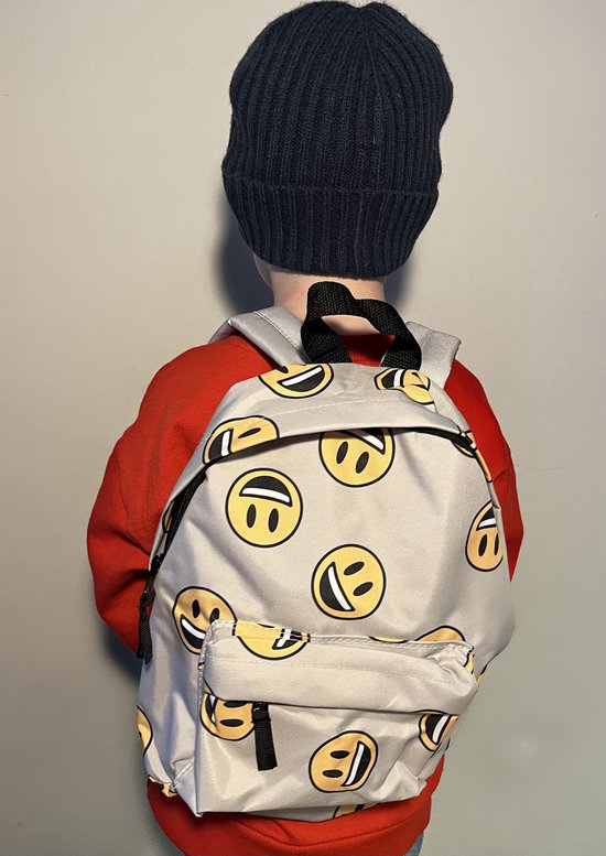 Smiley rugzak - emoticon - grijs - geel - kind - jongen - meisje - rugtas- rugzak - school - kinderopvang - BSO - lunch - Household excellent