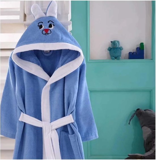 Kinderbadjas voor Jongens en Meisjes - Kinderbadjas - Gekleurde Badjas - Katoenen Badjas - Blauw - 3/4 Jaar