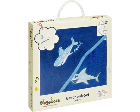 Playshoes badcape cadeauset haaien blauw