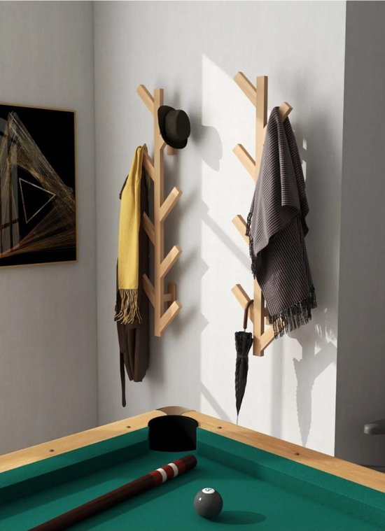 Decorative Natural Wooden Clothes Hanger – Wall Hanger Hanger – Wall Coat  Rack – 2 Hangers – 8×2 Hooks – 19 x 80 cm – Exigoshop