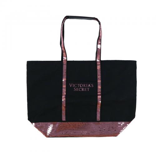 Victorias Secret Bling Pink Sequin Sparkle Black Tote Bag
