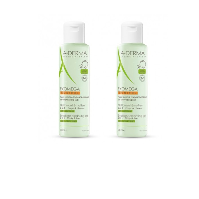 a-Derma Exomega Control Cleansing Gel 2 In 1 Hair & Body 2 X 500ml
