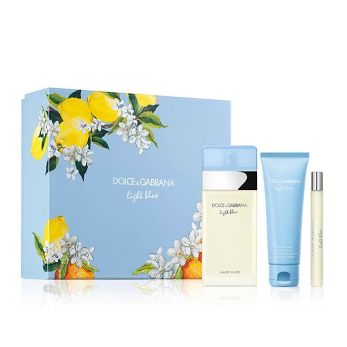 Dolce  Gabbana Light Blue 3 Pcs Set For Women  3 3 Eau De Toilette Spray   2 5 Body Cream   10 Ml Eau De Toilette  hard Box