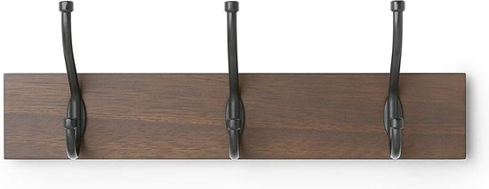 Amazon Basics - Houten Wandhanger - Wandkapstok met 3 Haken - Walnoot - Ahşap Duvar Askısı - 3 Kancalı Duvar Portmanto - Ceviz - Wooden Wall Hanger - 3 Hooks Wall Coat Rack - Walnut - 34 cm