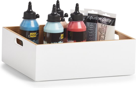 Zeller Present Houten lage opbergbox stapelbaar - Wit - Stapelbaar - Laag model