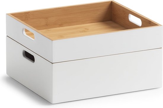 Zeller Present Houten lage opbergbox stapelbaar - Wit - Stapelbaar - Laag model