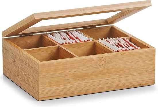 Zeller Present Houten theedoos 6 vaks - 6-vaks - Sorteervakken
