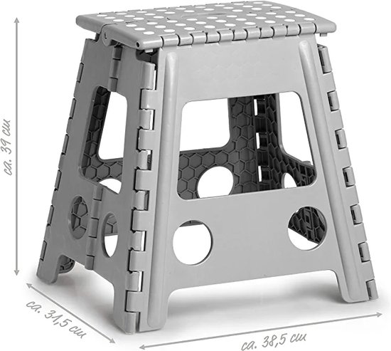 Zeller, 13036 Premium Opvouwbare Kruk Inklapbaar, Kunststof, Grijs, TÜV-goedgekeurd, Draagvermogen tot 150 kg, ca. 38,5 x 31,5 x 39 cm