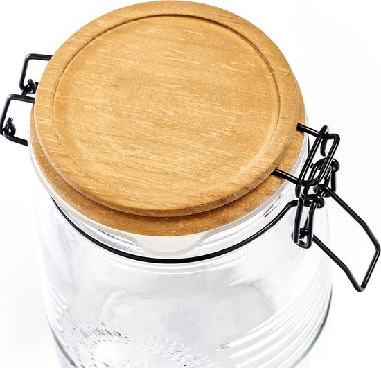 Zeller Present Weckpotten met houten deksel - Weckpot 1.45 liter - Met deksel