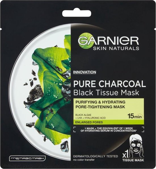 GARNIER Pure Charcoal Black Tissue Mask Purifying Hydrating Pore Tightening Mask oczyszczaj ca maska na tkaninie z w glem 28g