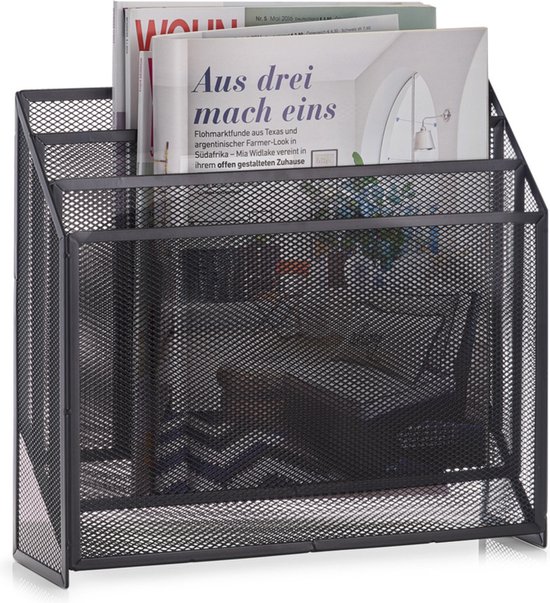 Zeller, Kiosk, Gaas, Krantenrek met Drie Vakken, Antraciet, Metaal, 32 x 9 x 29,5 cm