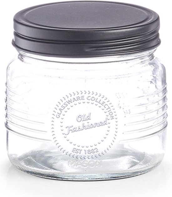 Zeller, Voorraadpot ’Ouderwets’, glas/metaal, 420 ml, zwart