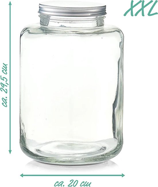 Zeller, voorraadpot, glas/metaal, helder, 7 liter / 0,1 x 20 x 29,5 cm