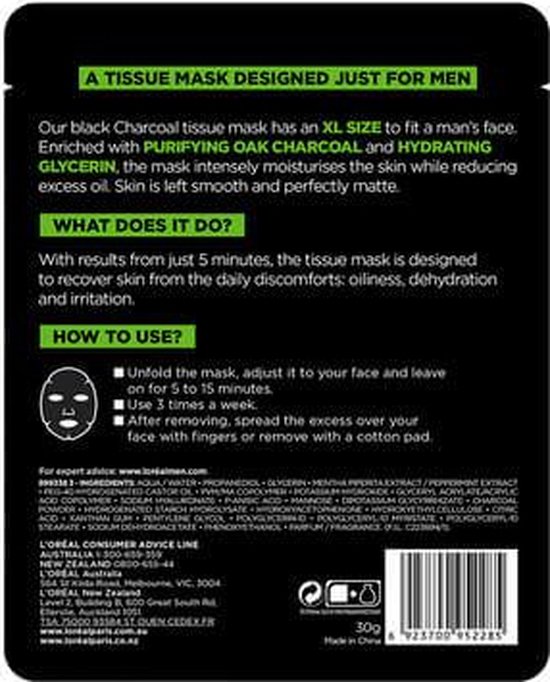 MEN EXPERT pure charcoal mascarilla tejido purificante