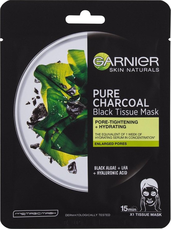 GARNIER Pure Charcoal Black Tissue Mask Purifying Hydrating Pore Tightening Mask oczyszczaj ca maska na tkaninie z w glem 28g