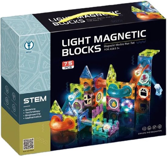 Nieuwe Licht Magnetische Blokken-75 Stuk-3D Magnetisch Speelgoed- Magnetische Bouwset met Verlichting-Light Magnetic Blocks