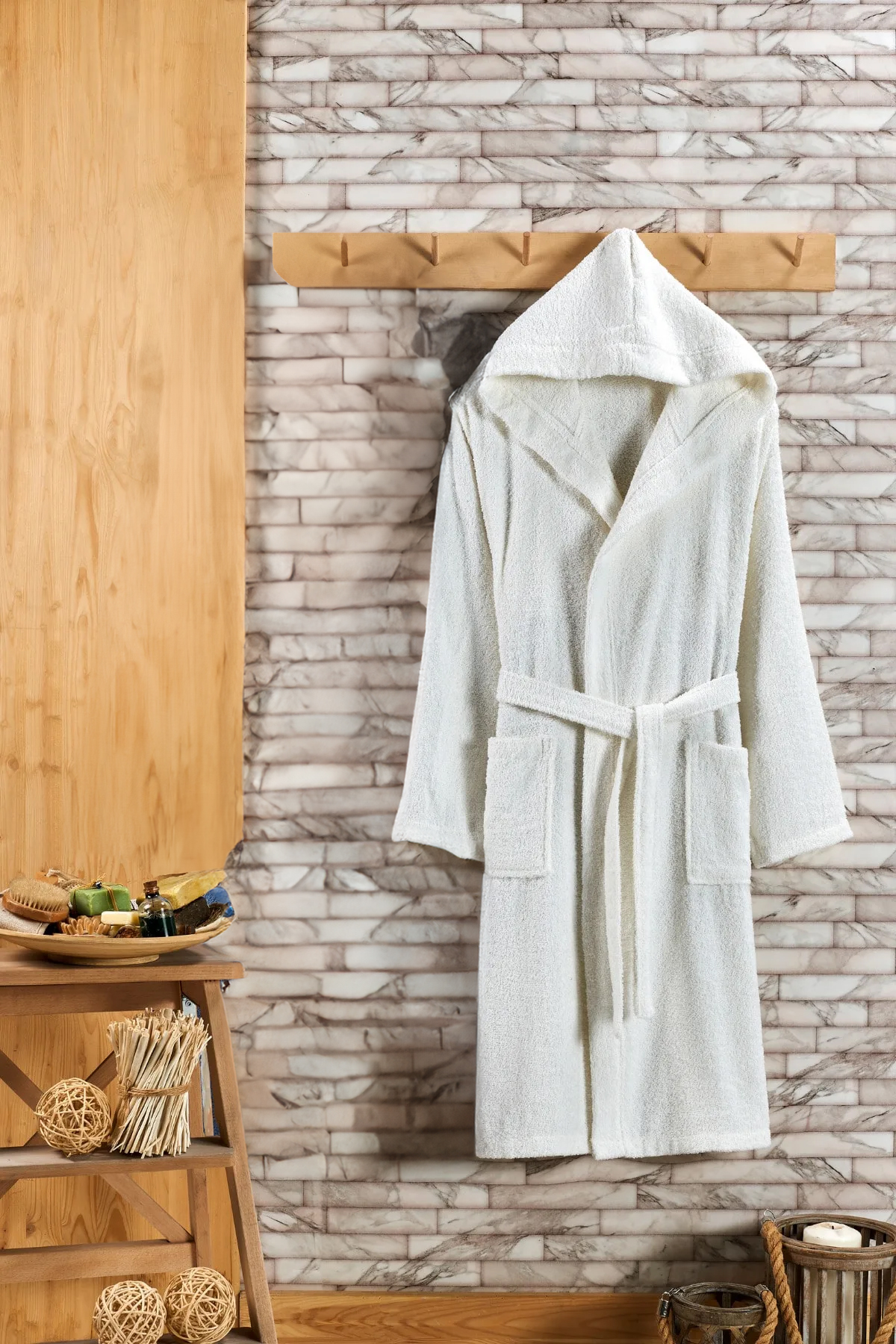 Badjas met Capuchon - Luxe Badjas Dames & Heren Capuchon - Sauna badjas - Ochtendjas dames & heren - Wit - Badstof - Wellness badjas - Valt XL