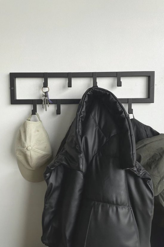 9 Haaks Wandkapstok – 60cm - Muur / Wand Kapstok - Hangende Design Muurkapstok - Handdoekrek - RVS - Mat Zwart