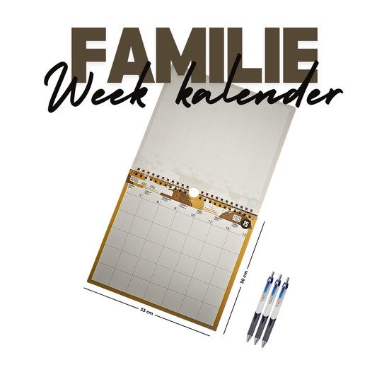 Maxenza Familieplanner 2025 - Familie planner 2025 - Familie Week Kalender 2025 – Wandkalender - Familie Planner - XXL Editie – 33 x 30 cm – Hangbaar – Inclusief 3 Balpennen – FSC®-gecertificeerd Papier - Beige