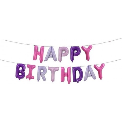 Happy birthday Folieballon Slinger - Roze - Paars - Lila