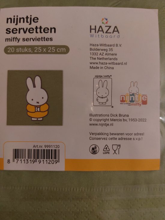 Nijntje Servetten - Groen - 20 stuks