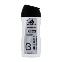 adidas adipure 3-in-1 Shower Gel for Men - Gentle Cleansing of Body, Hair & Face - pH Skin-Friendly - Pack of 4 (4 x 250 ml)