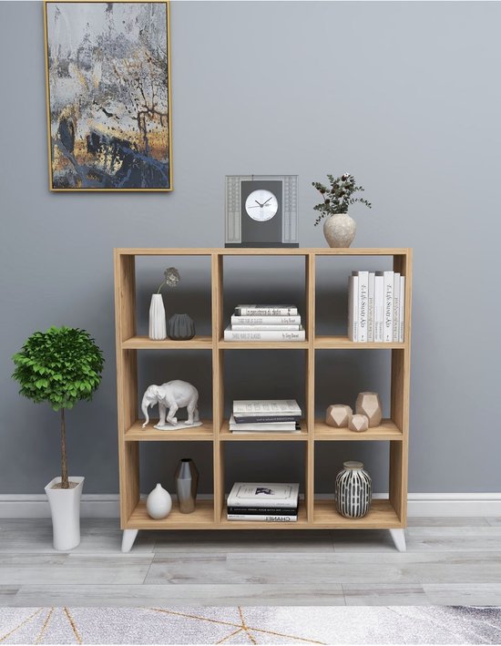Nestly - Boekenkast met Planken - Vierkante Boekenkast - Bibliotheek - Kubus Boekenkast - 9 Vakken - Pijnboom