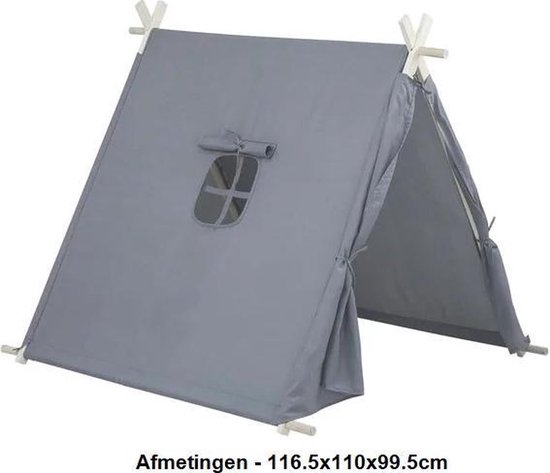 Luxe safari speeltent - afmetingen - Kleur grijs - Polyester zeil Houten stokken - 116.5x110x99.5cm