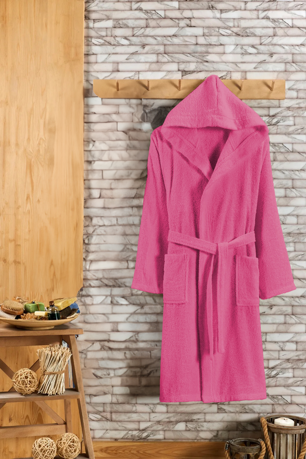 Badjas met Capuchon - Valt XL - Luxe Badjas Dames & Heren Capuchon - Sauna badjas - Ochtendjas dames & heren - Roze - Badstof - Wellness badjas