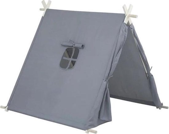 Luxe safari speeltent - afmetingen - Kleur grijs - Polyester zeil Houten stokken - 116.5x110x99.5cm