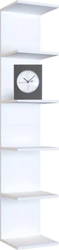 Nestly - Boekenkast Apollo - Wit - 30x35x180 - Wandmontage Boekenkast - Wandkast - Boekenrek - Decoratieve 6 Planken - Boekenplank