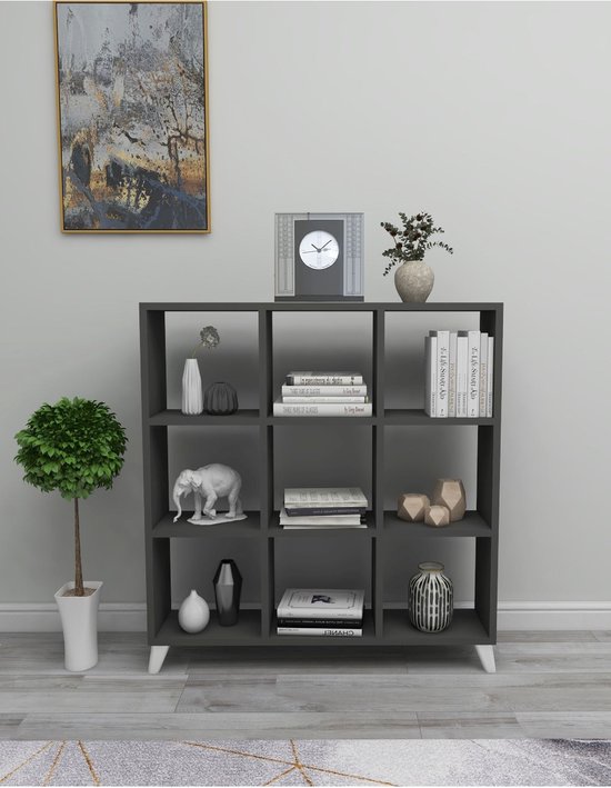 Nestly - Boekenkast met Planken - Vierkante Boekenkast - Bibliotheek - Kubus Boekenkast - 9 Vakken - Antraciet