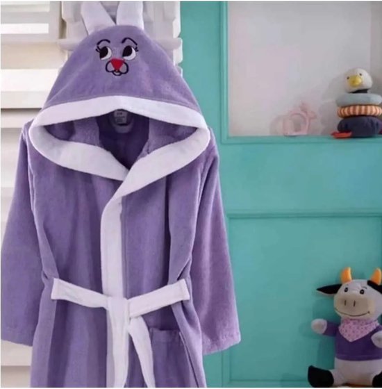 Kinderbadjas voor Jongens en Meisjes - Kinderbadjas - Gekleurde Badjas - Katoenen Badjas - Lila - 3/4 Jaar