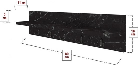 Nestly - Kapstok - Wandkapstok - Zwart en Marmer - 80 cm - 10 Haken