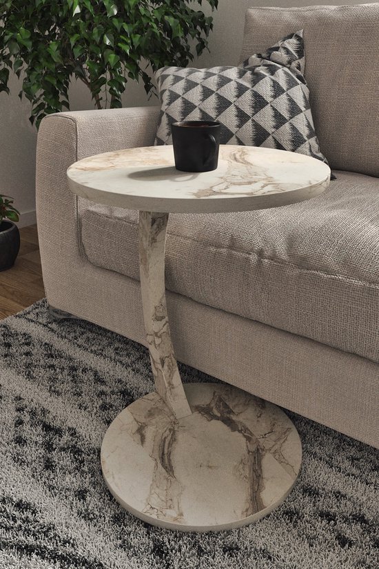 Nestly - Bijzettafel, Salontafel, Wiel C Tafel, Banktafel, Nesttafel, Servicetafel, Mdf Wit en Marmer