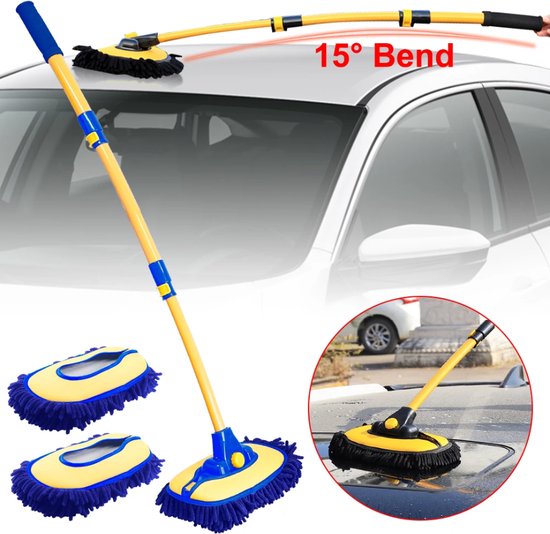 Autowasborstel, Wasborstel met gebogen telescopische handvat en Anti-Kras microfiber materiaal