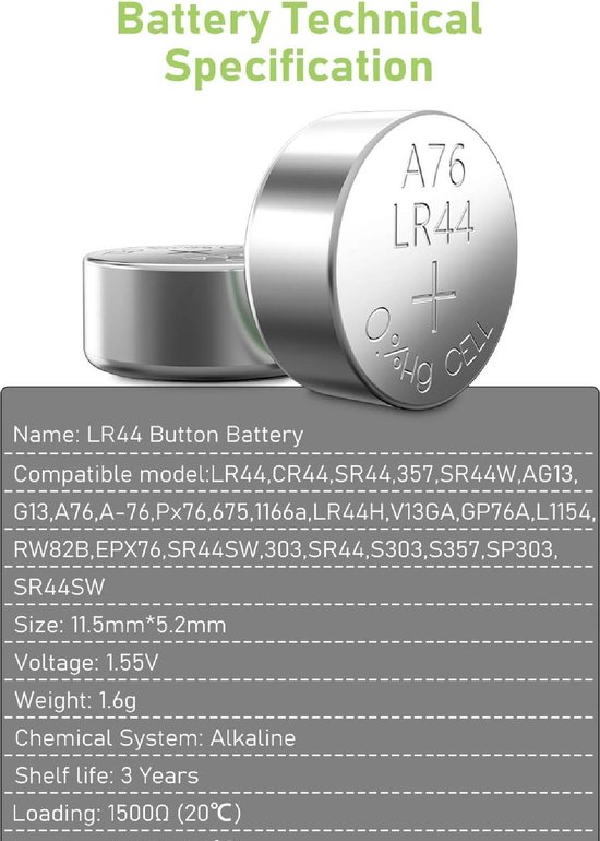 Maxenza LR44 Batterij - AG13-A76 Knoopcel Batterijen 1.5V V13GA - 50 stuks