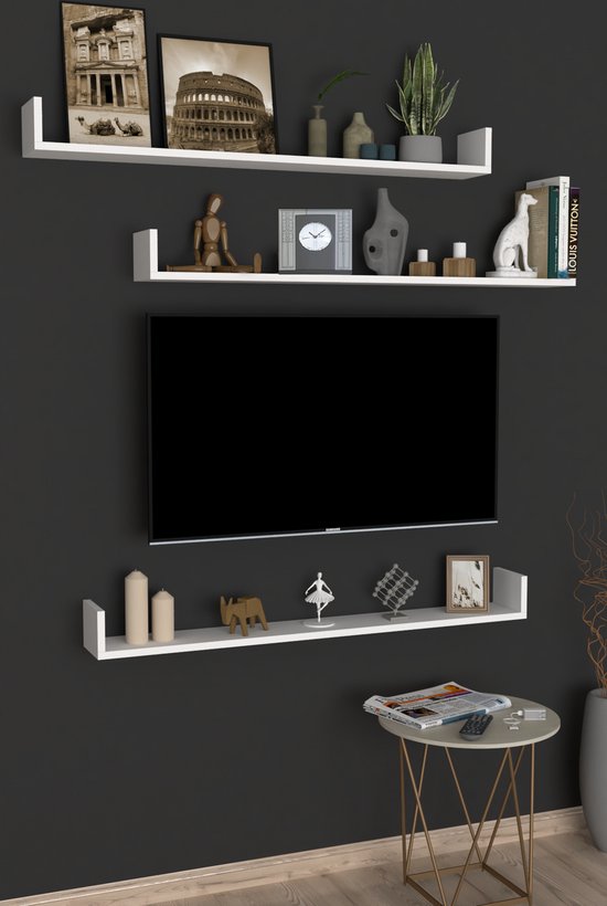 Nestly - Tv-Plank, Vliegende Plank, Boekenplank, Moderne Plank Voor Objecten, 3 Stuks, Wit