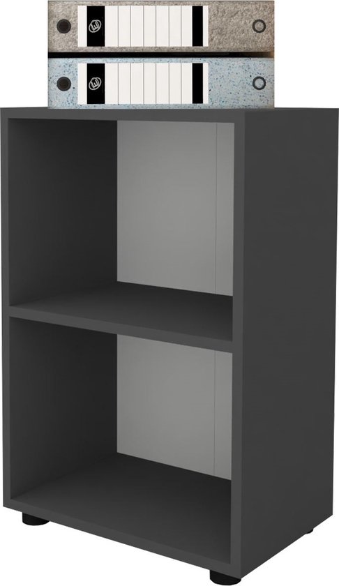 Nestly - Kantoorkast - Boekenarchiefkast -Kantoormeubilairkast - Prismakast - Boekenkast - 2 Planken - Antraciet