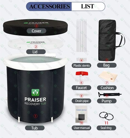 Maxenza Zitbad voor Volwassenen XL - Ijsbad - Opblaasbaar bad Ice Bath Bucket - Dompelbad - Zitje en Kussen - 2 Handoeken - 5 ijsblokjesvorm