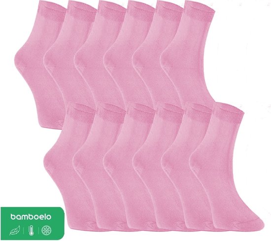 12 paar Bamboe Sokken - Kleurrijke Bamboesokken voor Dames - Bamboe Sokken - Naadloze Sokken - Maat 39/42 - Roze