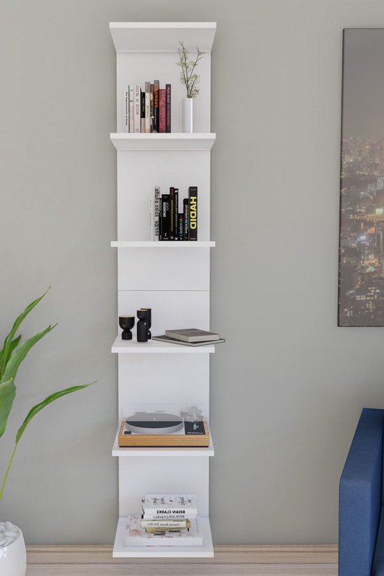 MDF Wandmontage Boekenkast, Decoratieve Plank, Wandplank, Wit, Wandmontage, MDF 6 Planken