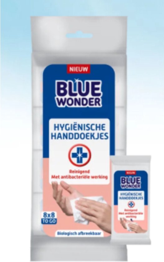 Blue Wonder Handdoekjes Antibacterieel - 8 pakjes van 8 Doekjes