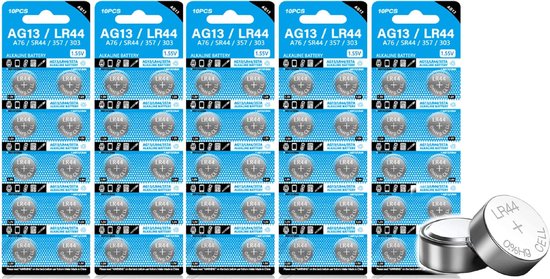 Maxenza LR44 Batterij - AG13-A76 Knoopcel Batterijen 1.5V V13GA - 50 stuks